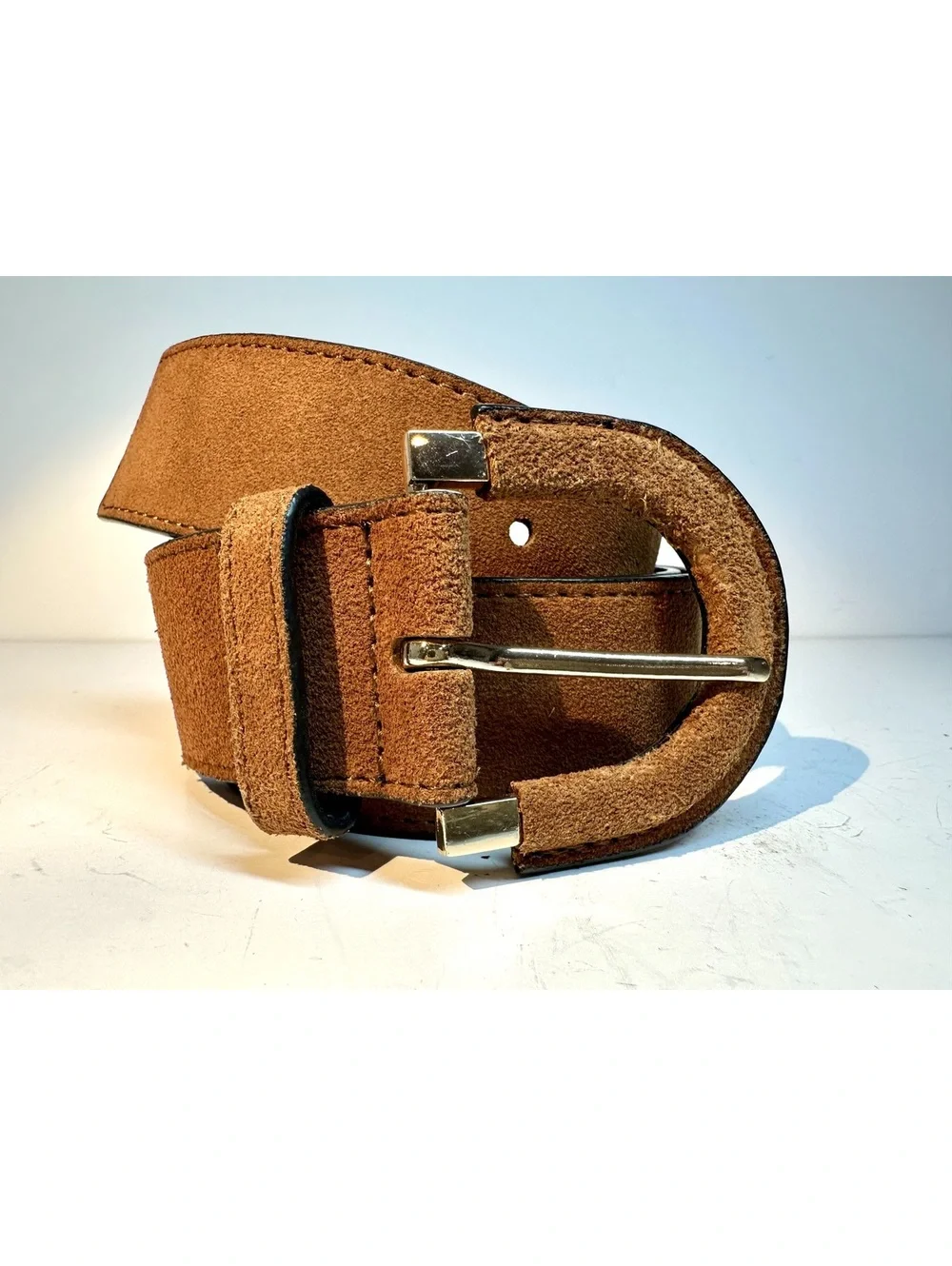 Brown Genuine Leather H&M Belt Horseshoe Buckle Size S - Picture 3 of 6